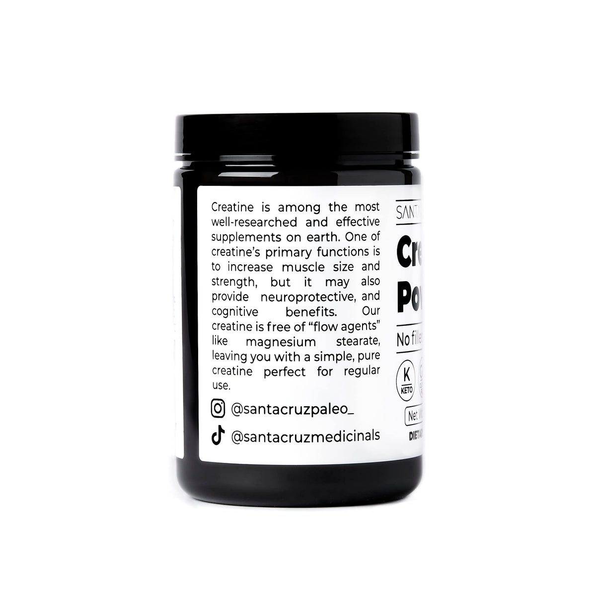 Santa Cruz Paleo, Creatine Monohydrate Powder Micronized, Unflavored Pre Workout and Muscle Support Supplement, Gluten Free Keto, Mix with Water or Shakes
