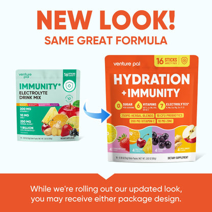 Venture Pal 2-in-1 Hydration + Immune Electrolytes Powder Packets with 7 Electrolytes & 6 Vitamins, Elderberry, Turmeric, Echinacea | Liquid Daily IV Drink Mix