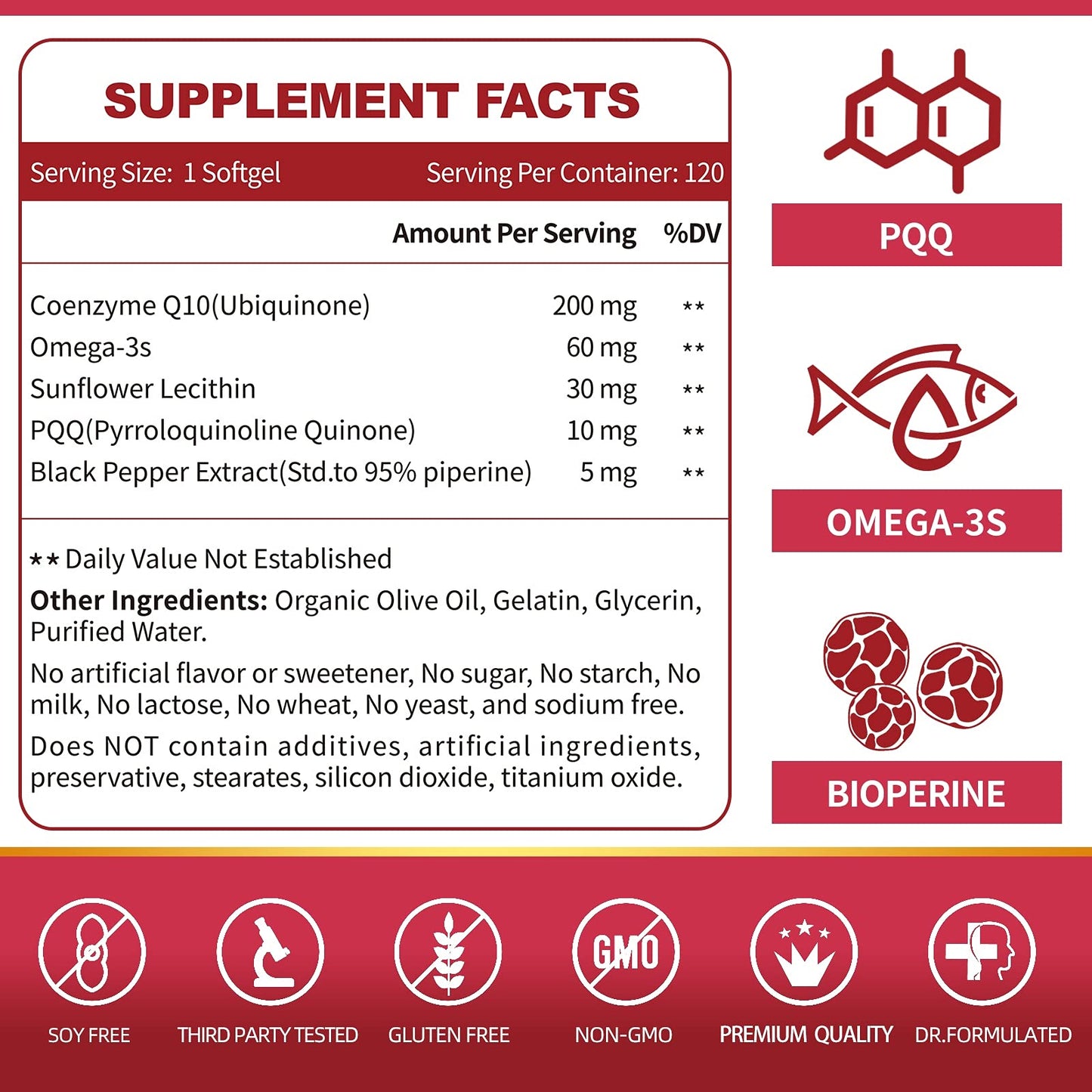 ZEBORA CoQ10-200mg-Softgels with PQQ, BioPerine & Omega-3, 120 Servings Coenzyme Q10(Ubiquinone) Supplement for High-Absorption, Powerful-Antioxidant