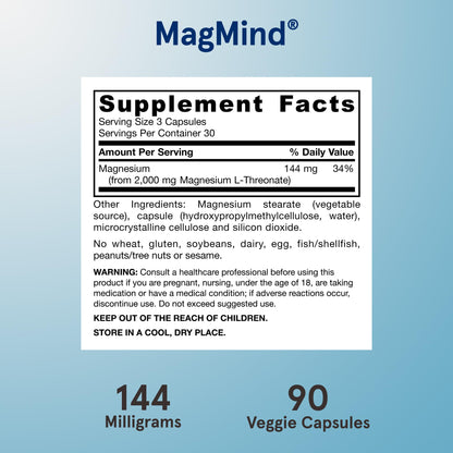 Jarrow Formulas Magnesium L-Threonate, MagMind Magtein Magnesium Supplement, Brain Supplements for Memory Support, 90 Veggie Capsules, Up to a 30 Day Supply Jarrow FormulasBuy Supplements Australia