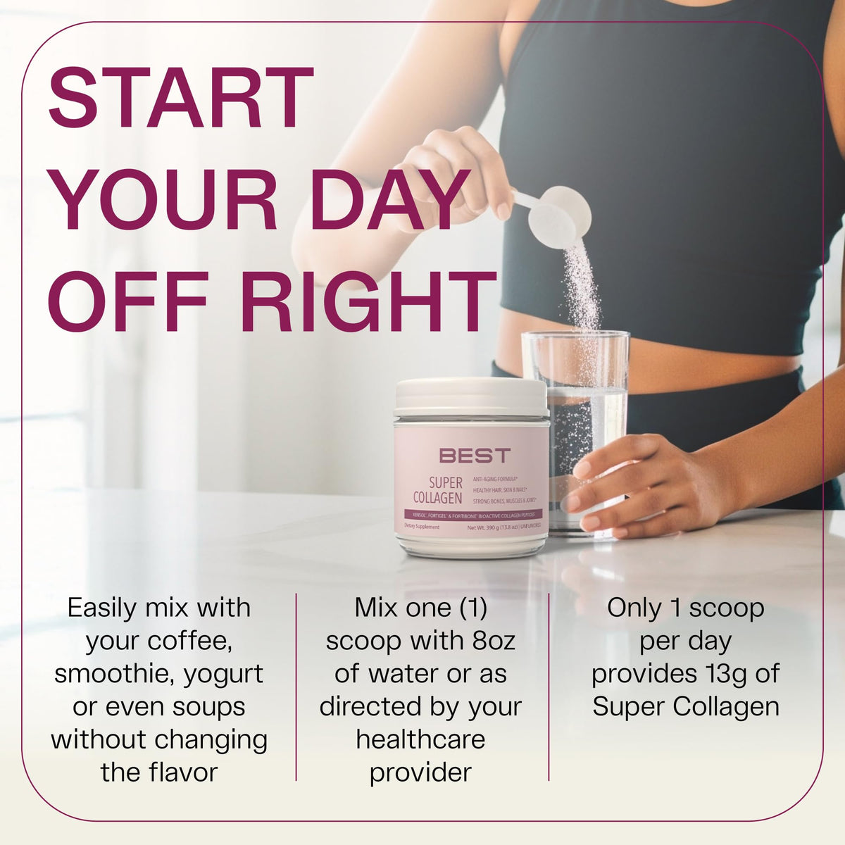FORTIBONE® Collagen - 3 Clinically-Supported Bioactive Collagen Peptides with FORTIBONE®, FORTIGEL®, VERISOL® Unflavored Collagen for Women - Reduce Wrinkles,