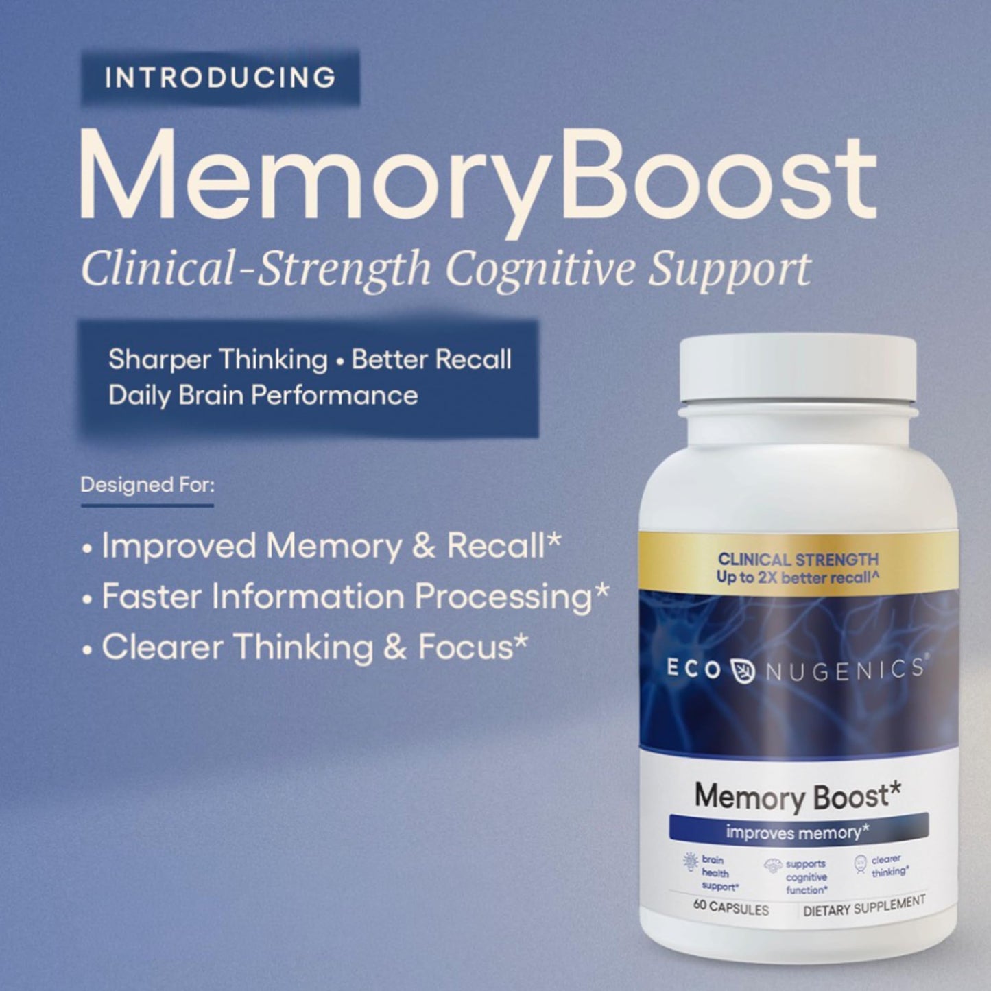 EcoNugenics Memory Boost Supplement – Clinically Studied Ingredients to Support Brain Focus & Health – Nootropic Formula with Bacopa Monnieri, Boswellia Serrata & Ginkgo Biloba Extract – 60 Capsules EcoNugenicsBuy Supplements Australia