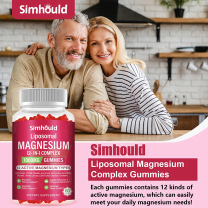 2 Packs Liposomal Magnesium Complex Gummies-as 12 Forms of Magnesium Citrate,Glycinate,Malate,Oxide,and More with Vitamin D3, B6,C, Ashwagandha & CoQ10 for Women and Men