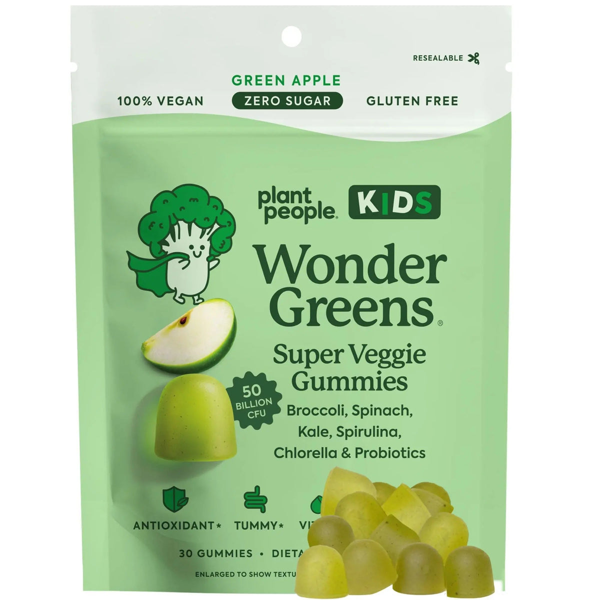 WonderGreens Kids Super Veggie Gummies – Sugar-Free, Allergen-Free Multivitamin for Picky Eaters with Probiotics – Tummy & Immune Support Plant People