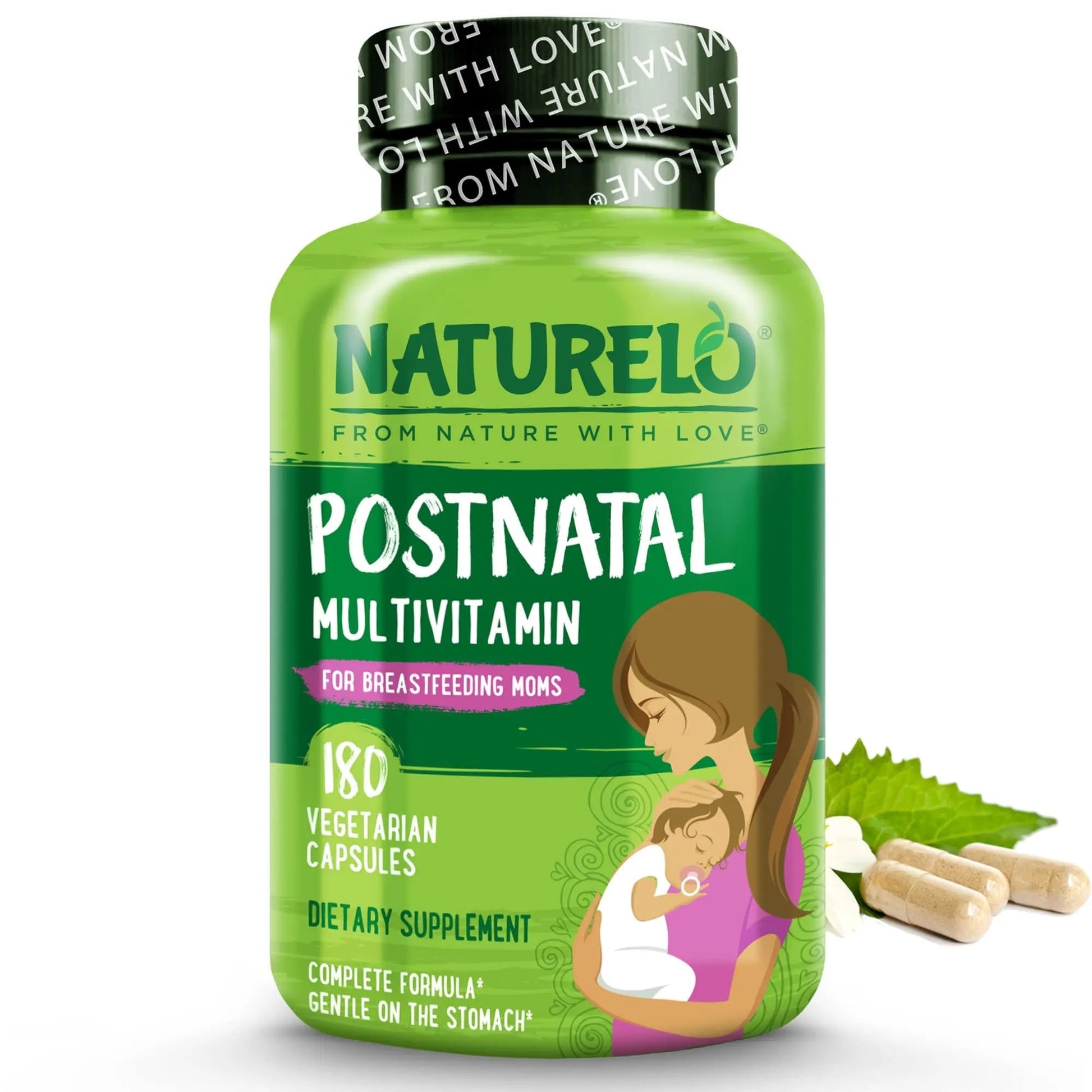 NATURELO Postnatal Multivitamin - Supplement for Breastfeeding Women - Plant-Based Vitamin D, Folate, Gentle Iron NATURELO
