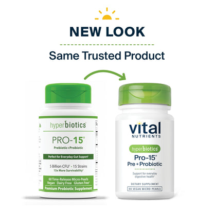 Hyperbiotics Vital Nutrients Pro-15 Prebiotics and Probiotics for Women and Men | 15 Science Backed Strains | Supports Occasional Constipation
