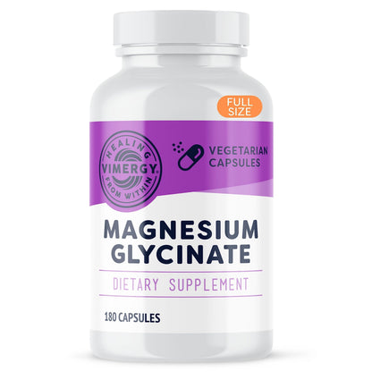 VIMERGY Magnesium Glycinate – Stress Support – Chelated to Avoid Tummy Upset*– Promotes Heart Health & Energy*– Kosher, Vegan Gluten-Free – 180 Caps VimergyBuy Supplements Australia