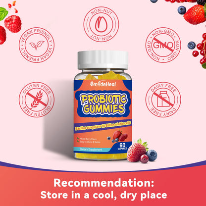 Probiotic Gummies for Digestive Health - 10 Billion CFU Bacillus Coagulans - Vegan & Non-GMO - Immune & Digestive Support for Men & Women - Strawberry & Mixed Berry Flavor