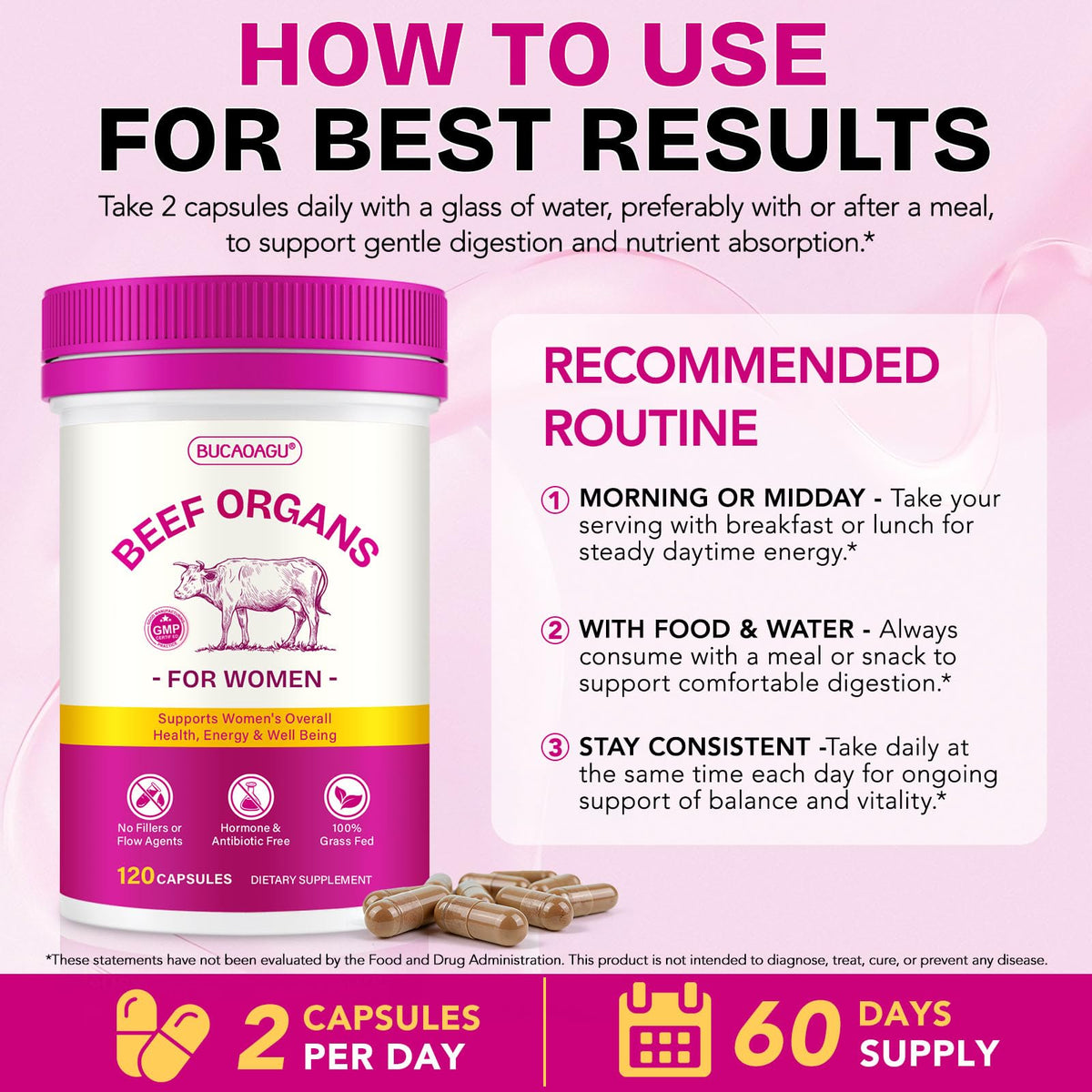 Beef Organ Supplement for Women - Grass-Fed Beef Liver, Kidney, Heart, Uterus, Ovary - Supports Female Energy & Hormone Balance - Pasture Raised in New Zealand