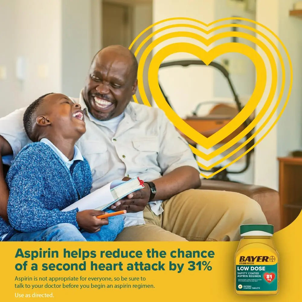 Bayer Aspirin Low Dose 81 mg, Enteric Coated Tablets, Doctor Recommended, Secondary Prevention of Cardiovascular Disease, 300 Safety Coated Tablets (Packaging may vary) BayerBuy Supplements Australia