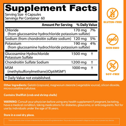 Doctor's BEST Glucosamine Chondroitin MSM - Joint Health Support Supplement for Women & Men, Nutritional Support for Joint Strength, Hair, Skin, & Nails