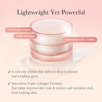 medicube Triple Collagen Cream - Hydrating & Firming Moisturizer with Hyaluronic Acid, Premium Elastin, Shea Butter