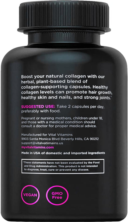 Vital Vitamins Vegan Collagen Booster - with Silica and Hyaluronic Acid - Plant-Based Collagen Supplements
