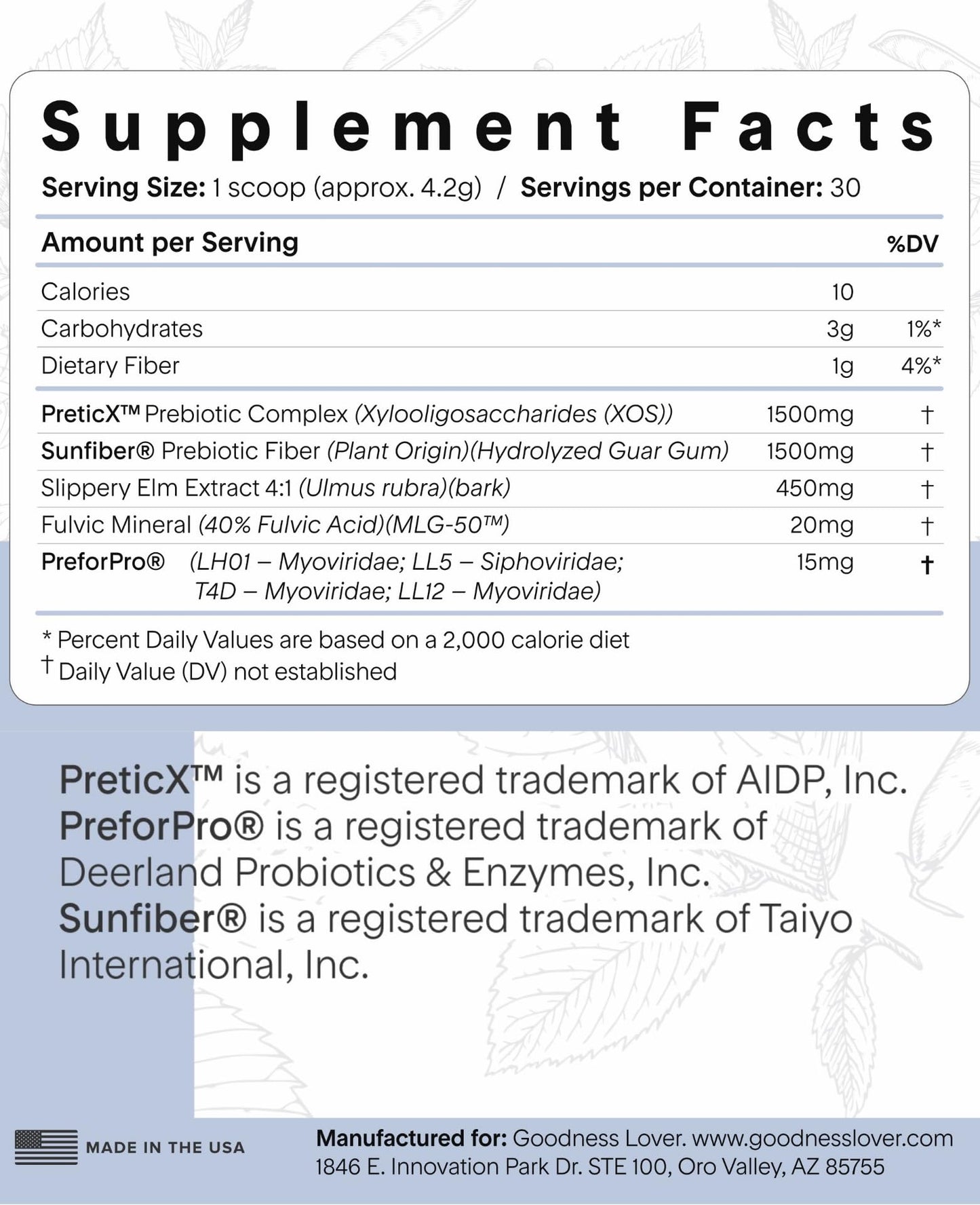 Goodness Lover Better Gut Prebiotic Fiber Plus, Digestive Health Supplement for Gut Health Support, Bloat Relief & Regularity Support, 30 Servings
