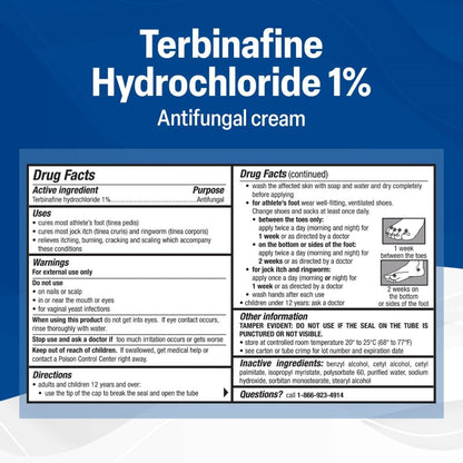 TARO Terbinafine Hydrochloride antifungal Cream 1% - Athletes Foot Cream Extra Strength