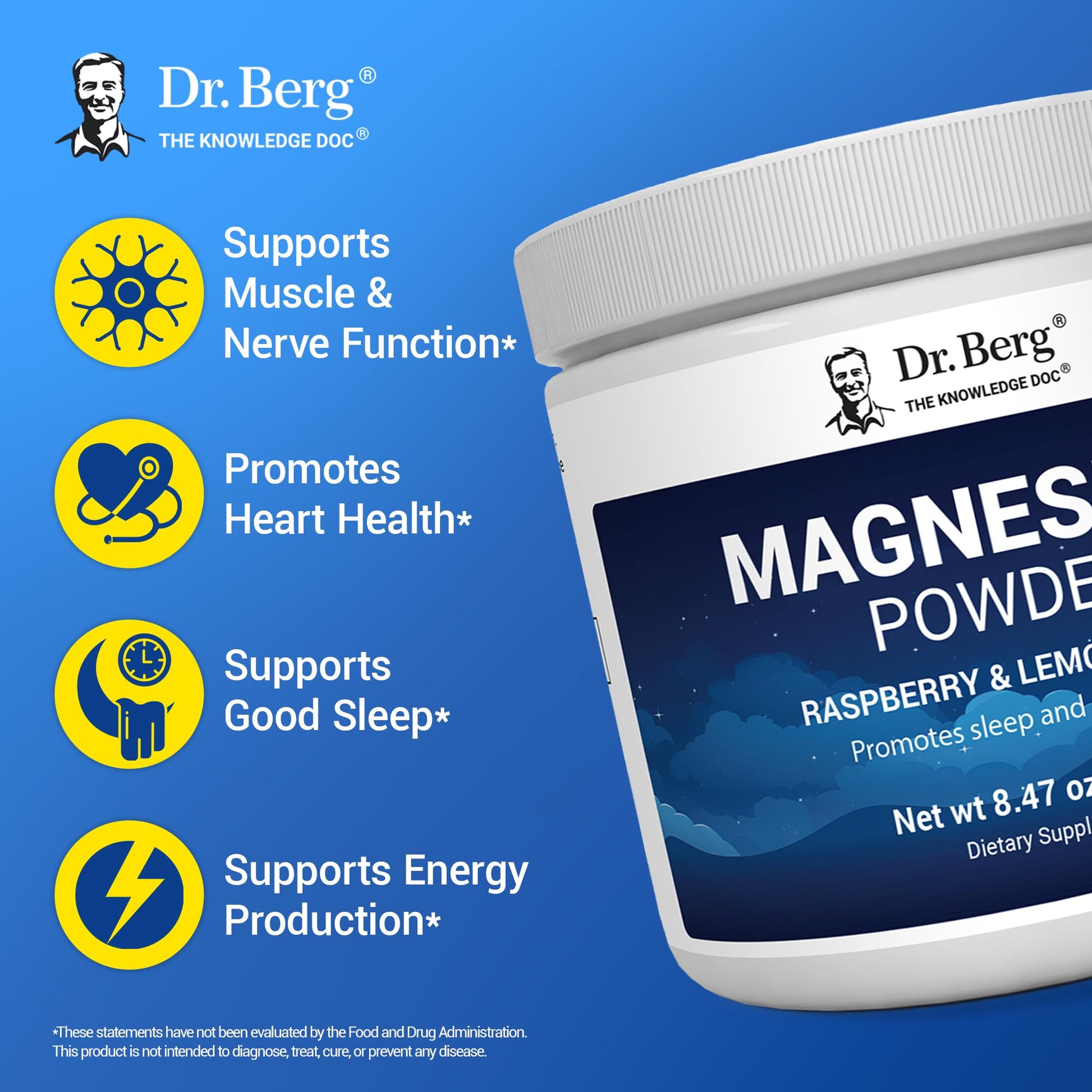 Dr. Berg Magnesium Glycinate Powder for Sleep, Relaxation, & Stress Relief - Now Includes Vitamin D3 & Zinc - Delicious Raspberry & Lemon Flavor (50 Servings) Magnesium Powder - Magnesium Drink Powder Dr. Berg NutritionalsBuy Supplements Australia