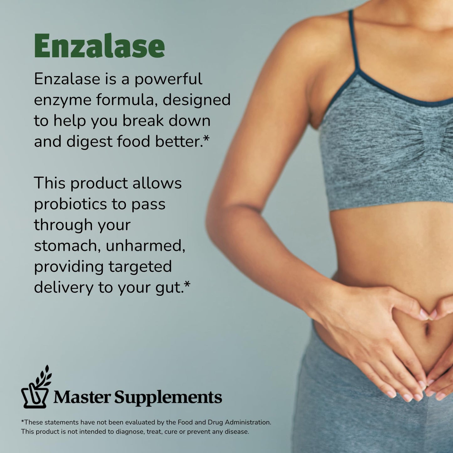 Master Supplements Enzalase - 50 Capsules - Probiotic Compatible Enzymes - Provides Digestive Boost + Gas & Bloating Relief - Gluten Free - 50 Servings