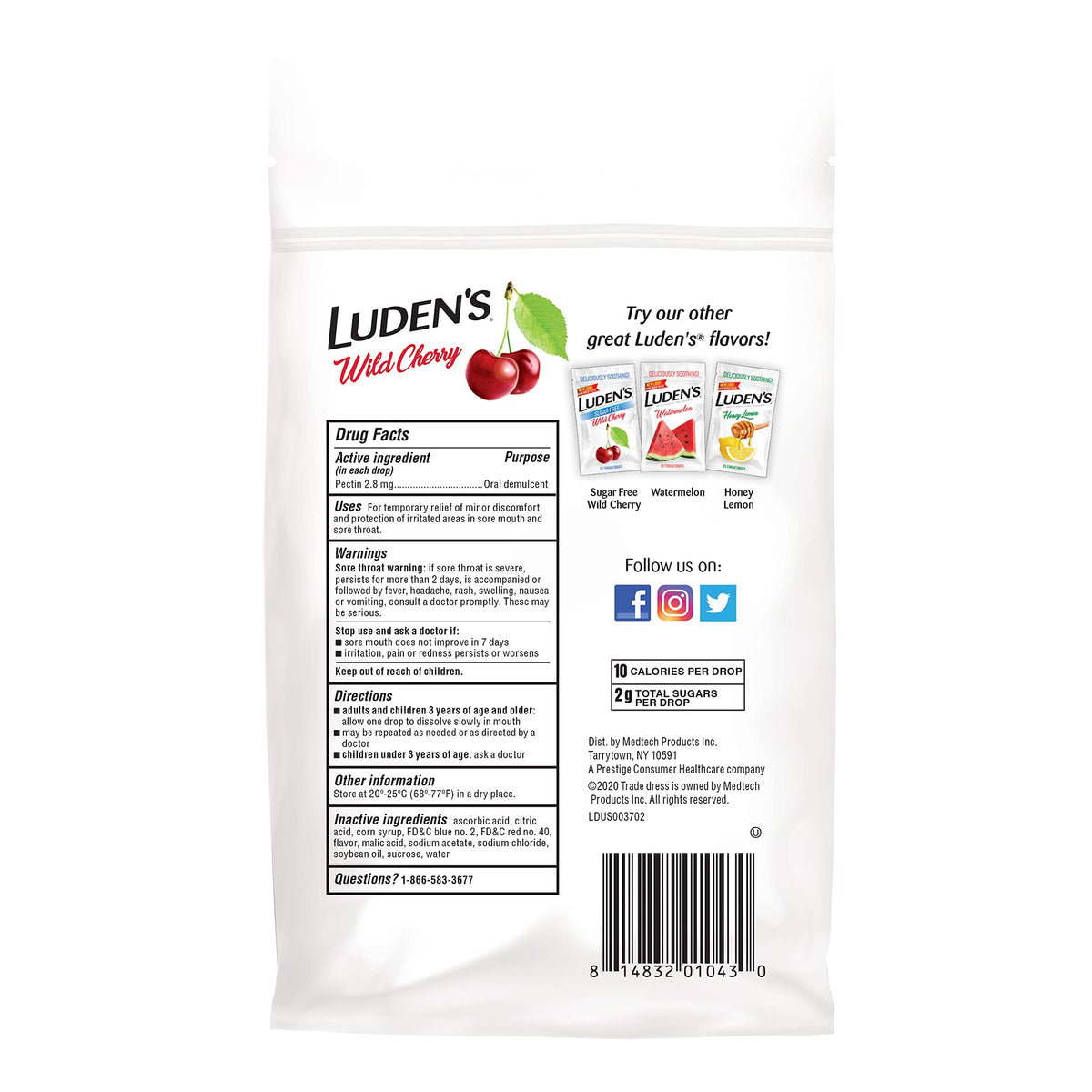 Luden's Sore Throat Relief Lozenges for Minor Everyday Irritation & Dry Mouth, Wild Cherry Flavored Drops, 30 Count