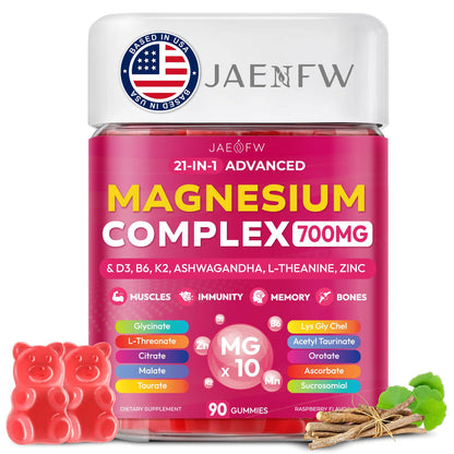 Magnesium Glycinate Gummies 700MG - 21-in-1 Advanced Magnesium Supplement with Ashwagandha, L-Theanine, Zinc, Vitamin - Sugar Free Magnesium Gummies for zzZ