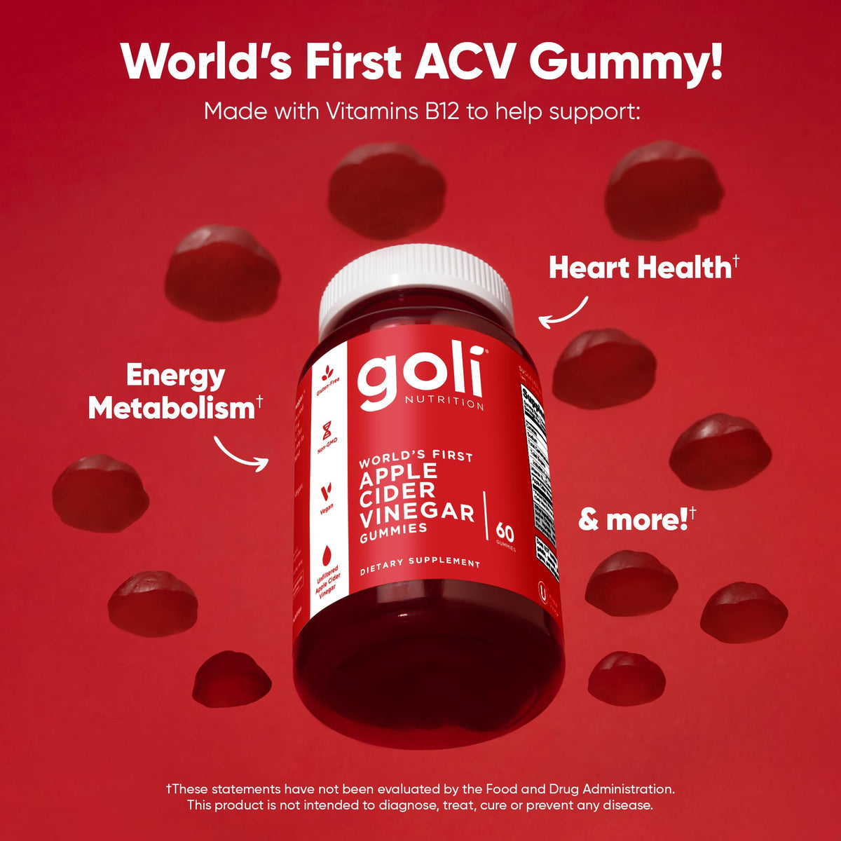 Goli Apple Cider Vinegar Gummies - Worlds First ACV Gummy with Vitamin B12, Beetroot & Pomegranate
