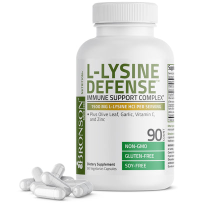 Bronson L-Lysine Defense Immune Support Complex 1500 MG L-Lysine Plus Olive Leaf, Garlic, Vitamin C and Zinc