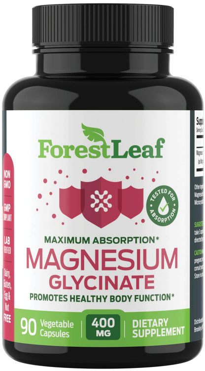Pure Magnesium Glycinate 400mg Serving - High Absorption Magnesium Glycinate - Mag Bisglycinate for Stress, Bones, Muscles, Nerves,