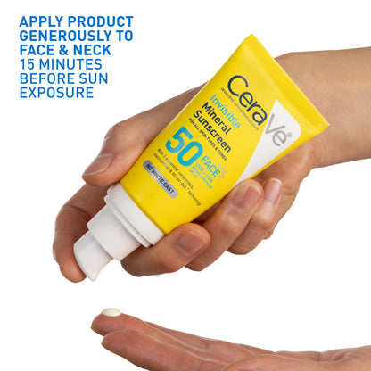 CeraVe Invisible Mineral Sunscreen SPF 50, Face Sunscreen for Sensitive Skin With Zinc Oxide & Titanium Dioxide, Vitamin E