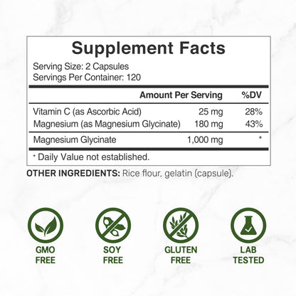 Magnesium Glycinate 500mg Per Capsule (1000mg Per Serving) Plus Vitamin C, 240 Capsules – 100% Chelated for Easy Absorption – Essential Mineral Supplement DEAL SUPPLEMENTBuy Supplements Australia