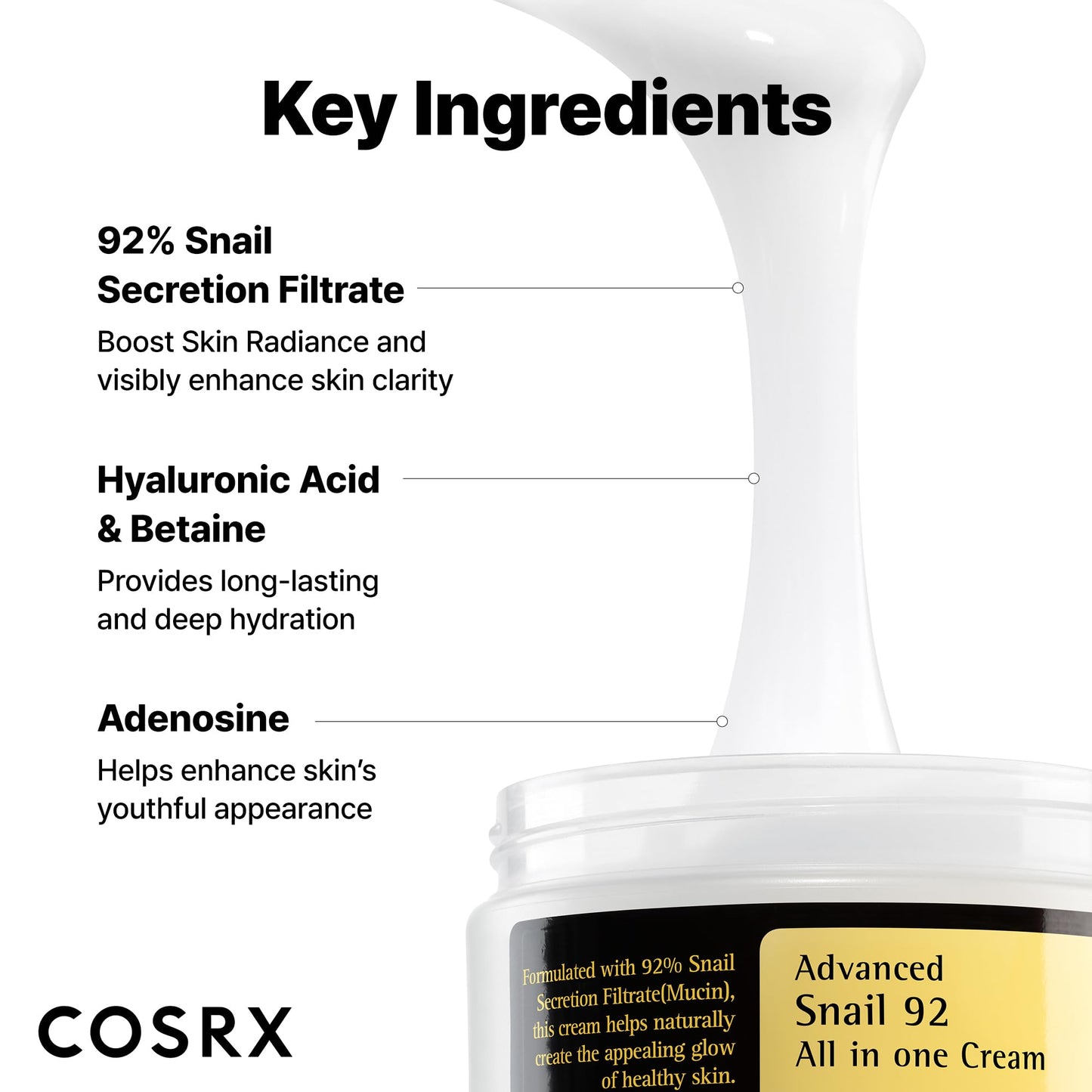 COSRX Snail Mucin 92% Face Moisturizer, 3.52 Oz, Lightweight Moisturing Cream for Soft