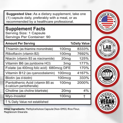 Divine Bounty Super B Complex Vitamins - All B Vitamins Including B12, B1, B2, B3, B5, B6, B7, B9, Folic Acid - Vitamin B Supplement