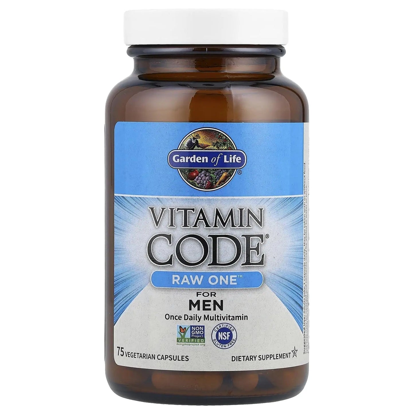 Garden of Life Vitamin Code Raw One for Men, Once Daily Multivitamin, 75 Capsules, One a Day Mens Vitamins Plus Fruit, Veggies & Probiotics for Mens Health Garden of Life