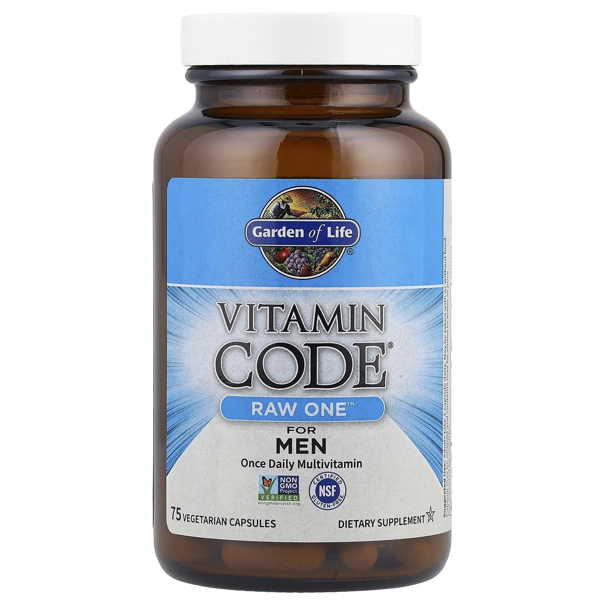 Garden of Life Vitamin Code Raw One for Men, Once Daily Multivitamin, 75 Capsules, One a Day Mens Vitamins Plus Fruit, Veggies & Probiotics for Mens Health Garden of Life