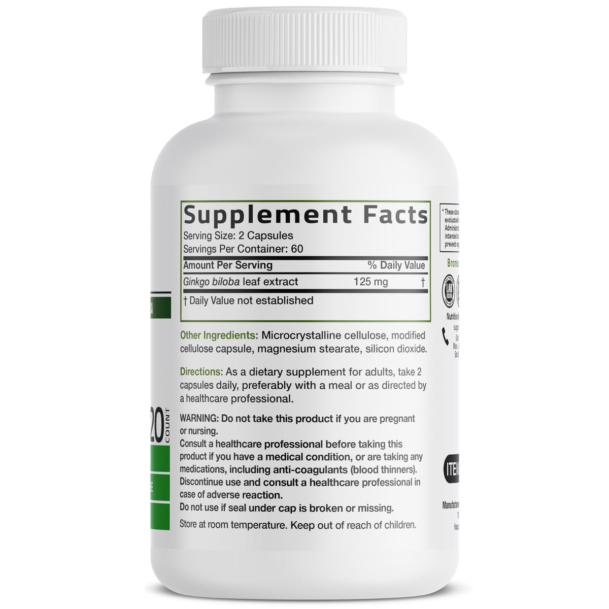 Bronson Ginkgo Biloba Extra Strength Supports Brain Function & Memory Support, 120 Vegetarian Capsules