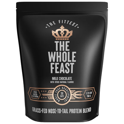 The Fittest Whole Feast Beef Protein Powder - Milk Chocolate - Grass Fed Nose to Tail Carnivore Blend Including Liver, Colostrum and Whole Bone - BCAAs - 14g Collagen, 21g Total Protein