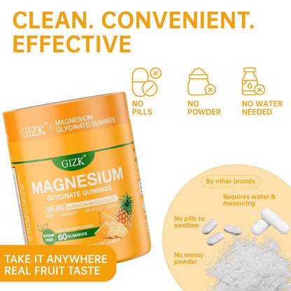 Magnesium Glycinate Gummies 500mg – Sugar Free Magnesium Gummies for Sleep, Stress, Muscle & Nerve Support – for Adults & Kids 4+, Vegan,