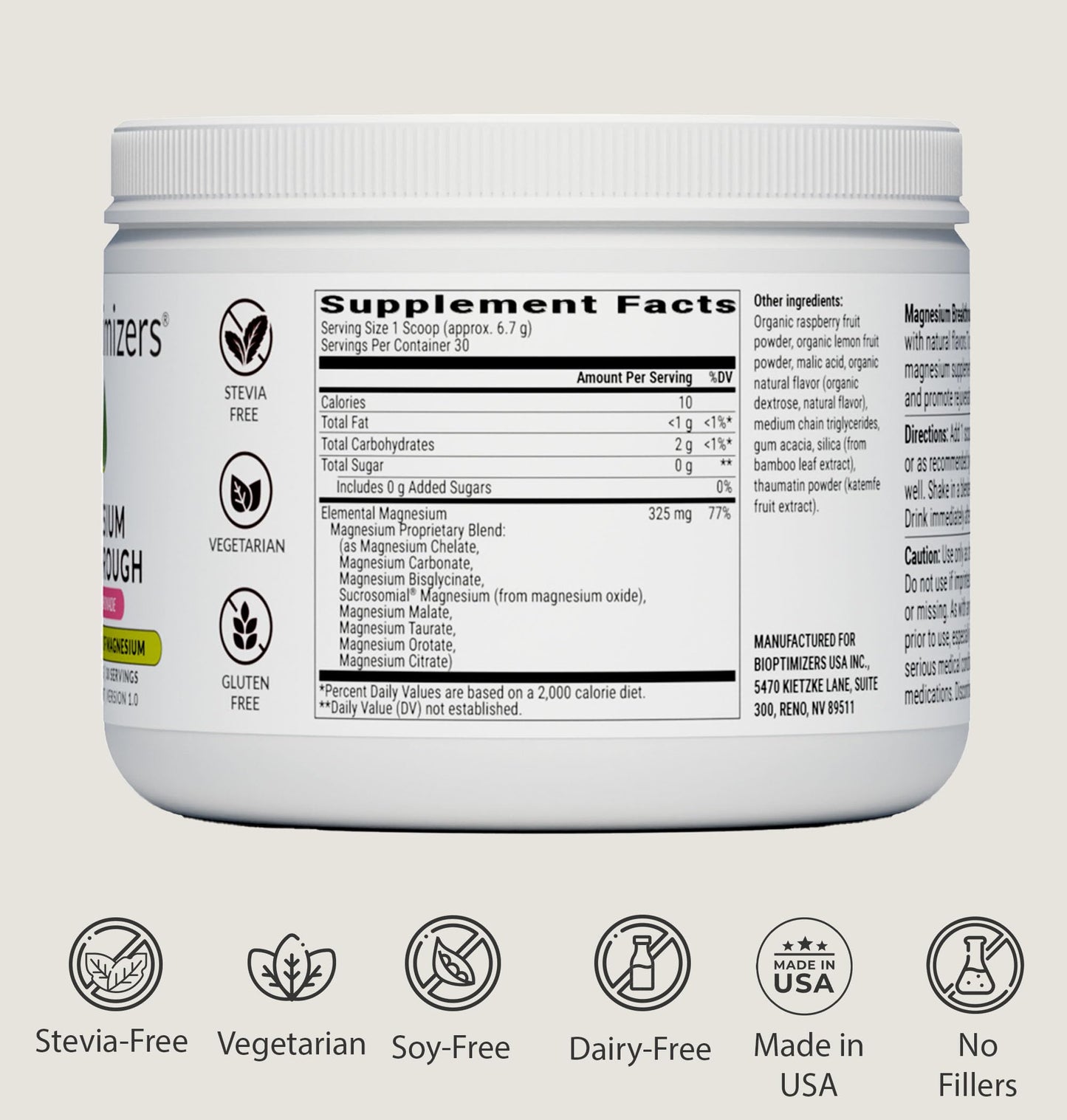 BIOptimizers Magnesium Breakthrough Drink - 8 Forms of Magnesium, Electrolytes, Sleep Health, Stress, Muscle Recovery, Heart Support | Glycinate, Citrate, Malate- Raspberry Lemon BIOptimizers buy supplements Au