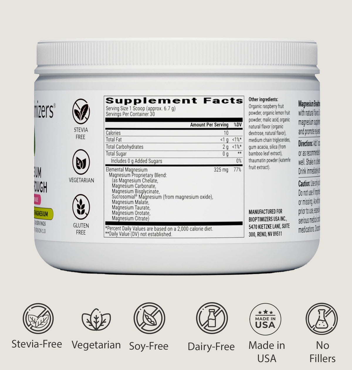 BIOptimizers Magnesium Breakthrough Drink - 8 Forms of Magnesium, Electrolytes, Sleep Health, Stress, Muscle Recovery, Heart Support | Glycinate, Citrate, Malate- Raspberry Lemon BIOptimizers buy supplements Au