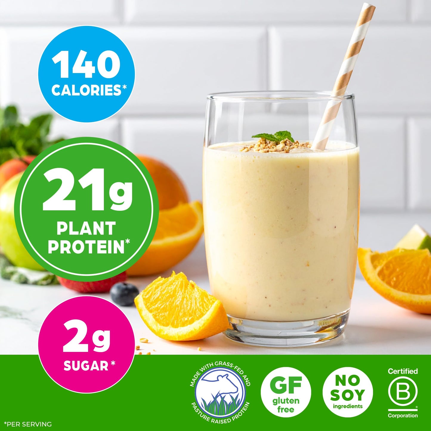 Orgain Whey Protein Powder, Vanilla Bean, 21g Grass Fed Dairy Protein, 5g BCAAs, 3g Prebiotic Fiber, 2g Sugar, No Added Hormones, Gluten Free, Kosher, for Shakes & Smoothies, 1.82 lb