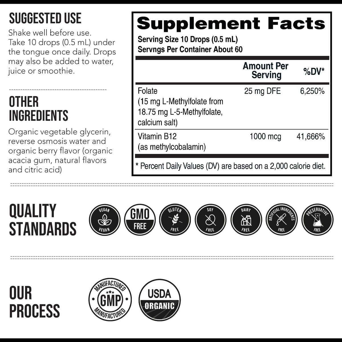 L Methyl Folate 15mg Plus Methyl B12 Cofactor – Organic Berry Flavor, High Potency Liquid Sublingual Active 5-MTHF Form - Supports Mood, Methylation