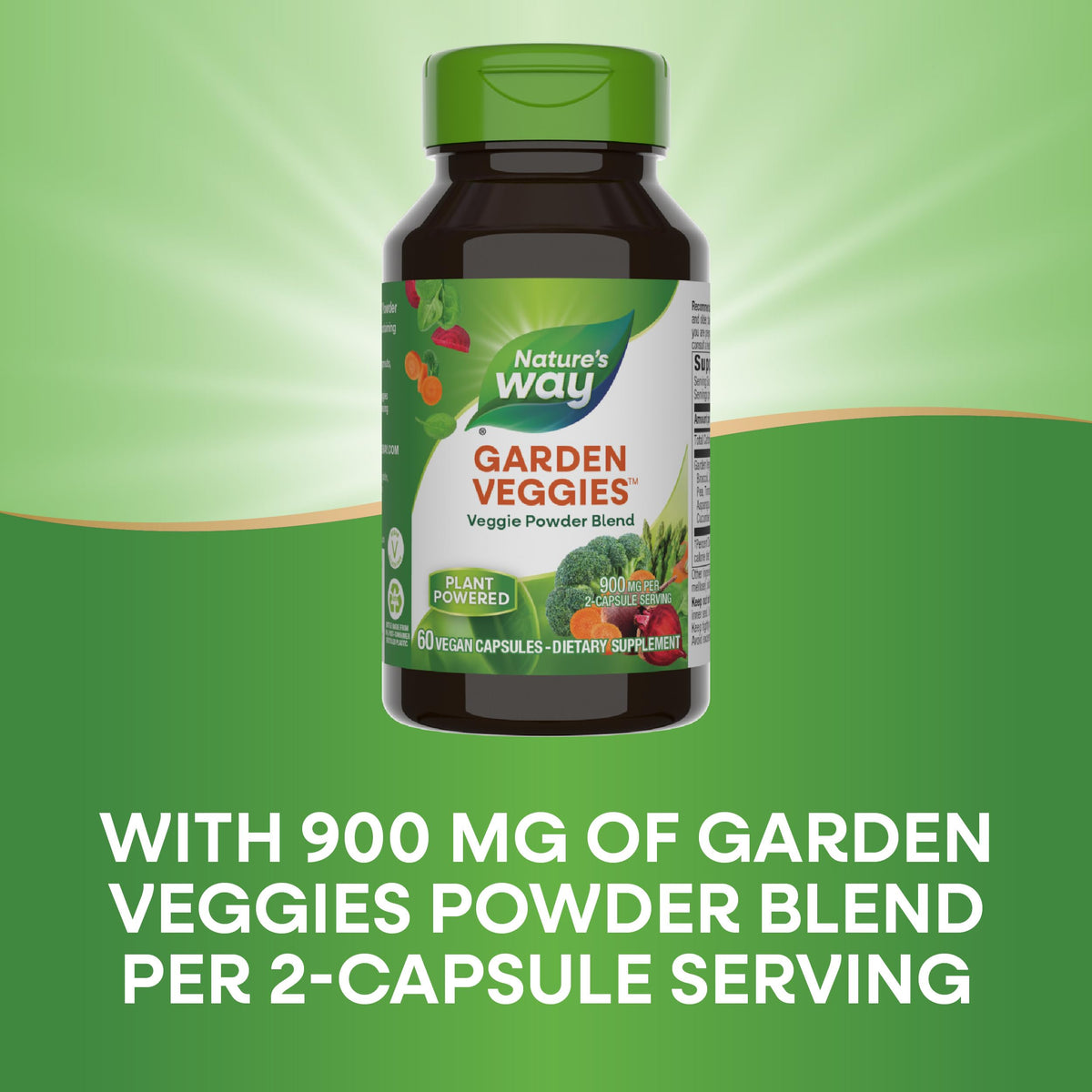 Nature’s Way Garden Veggies, Vegetable Supplement Capsules, Plant-Powered Powder Blend Made with 12 Different Vegetables, Green Superfood Veggie Blend