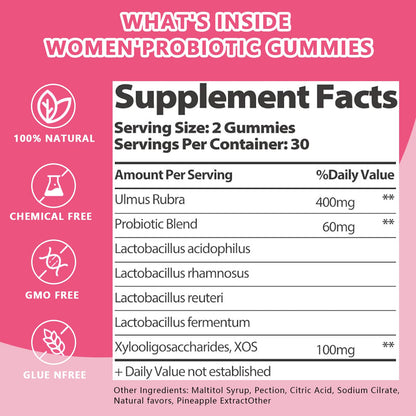 Itiban Feminine Vaginal Probiotics Gummies, Supports pH Balance & Digestive Health, Slippery Elm for Women, Suagr-Free