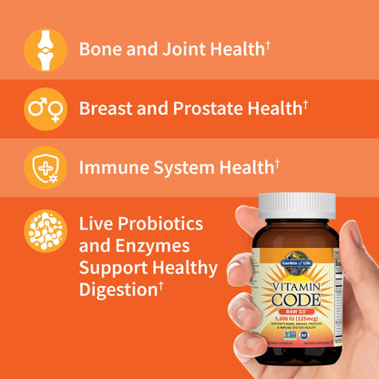 Garden of Life Vitamin D3 5000 IU, Raw Whole Food Supplements with Chlorella, Fruit, Veggies & Probiotics for Bone & Immune Health
