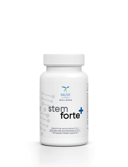 NUVI Wellness Stem Forte+ supplement bottle on a white background