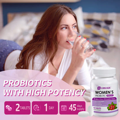 OMOGS Women's Probiotic, with Cranberry Extract, Organic Prebiotics & Vitamin C, 90 Billion CFUs,18 Strains, Help for Boost Immune, Digestive, Gut Health & Women's Health