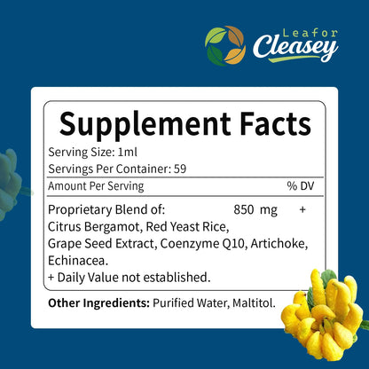 LeaforClensey Citrus Bergamot Liquid Drops for High Cholesterol, Bergamot Extract Blend Supplements with Red Yeast Rice & CoQ10 for Heart