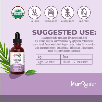 MARYRUTH'S Organics Valerian Root Liquid Drops | 2 Month Supply | Sugar Free | USDA Organic Valerian Root Drops | Support Sleep | Calm and Stress Relief