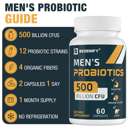 Probiotics for Men, 500 Billion CFUs & 12 Strains, Men's Probiotic with Turmeric, Cranberry, Goji - Probiotics for Digestive Health, Immune, Stomach,