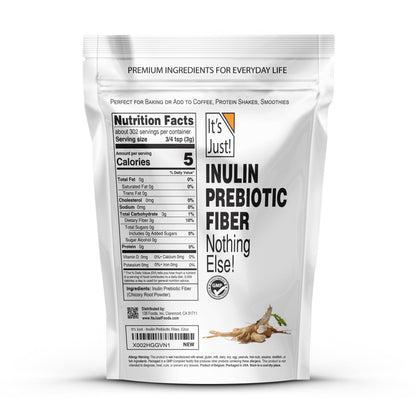 It's Just! - Inulin Prebiotic Fiber, Water Soluble, Chicory Root Powder, Promotes Gut Health, Made in USA, Product of Belgium, Vegan/Keto Friendly