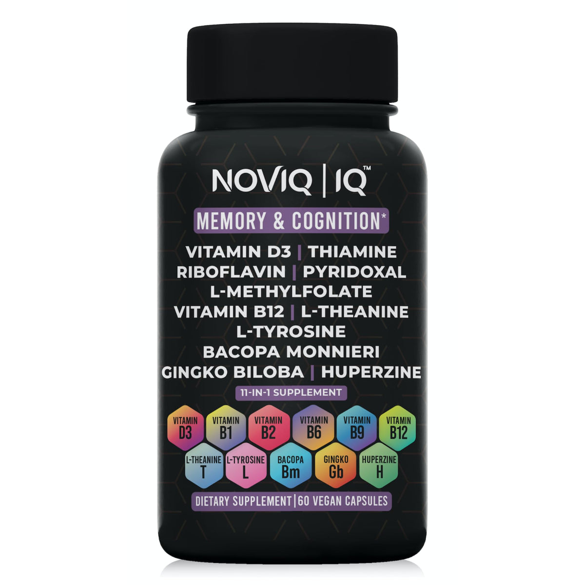 11-in-1 Nootropic Supplement: Supports Memory & Cognition - 100mg Ginkgo 150mg Bacopa 300mcg Huperzine 200mg L-Theanine 150mg L-Tyrosine & Bioactive B-Complex w/ 5-MTHF - 1,100mg+ Serving - 60 Count NOVIQBuy Supplements Australia