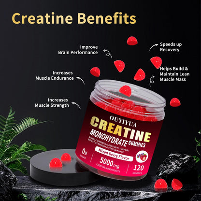 OUYIYUA Creatine Monohydrate Gummies 5000mg for Men & Women - Sugar Free Pre-Workout Supplement, Chewables for Muscle Strength, Muscle Builder
